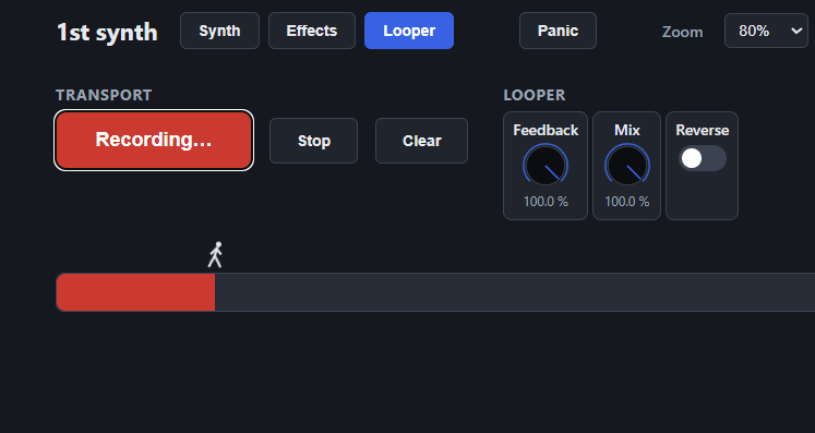 First Synth GUI screenshot (Looper page)